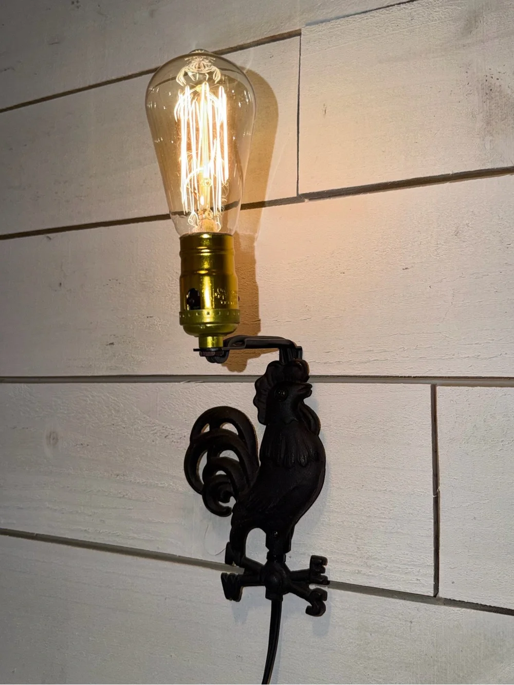 Black Rooster Wall Sconce Lamp - Rustic Home Wall Decor